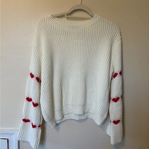 SHEIN White Sweater with Red Heart Details